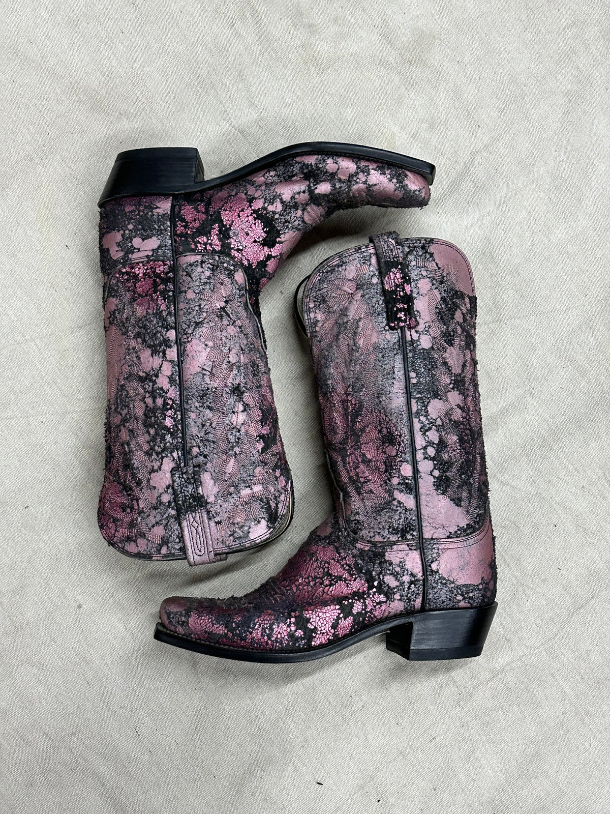 Vintage Pink and Grey Speckled Cowboy Boots