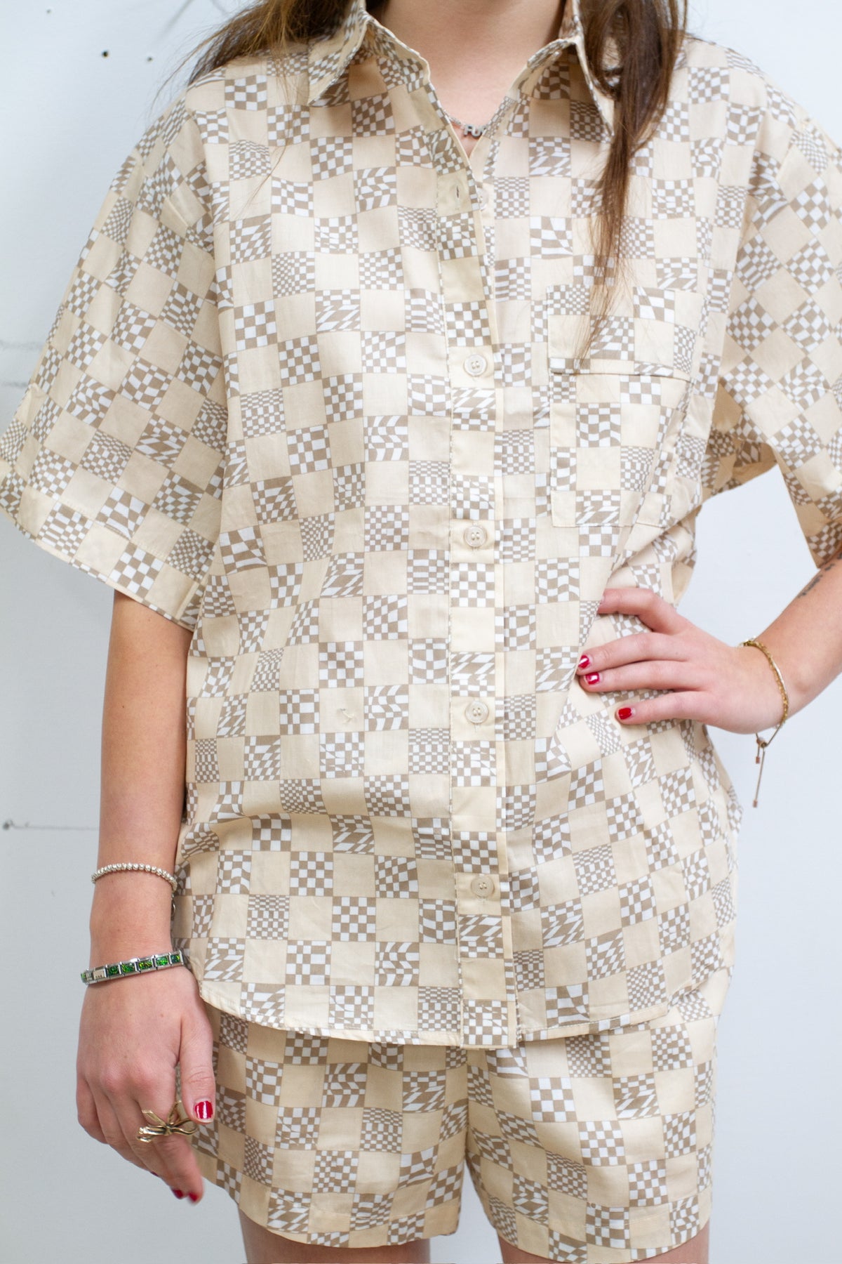 Beige Check Short Set