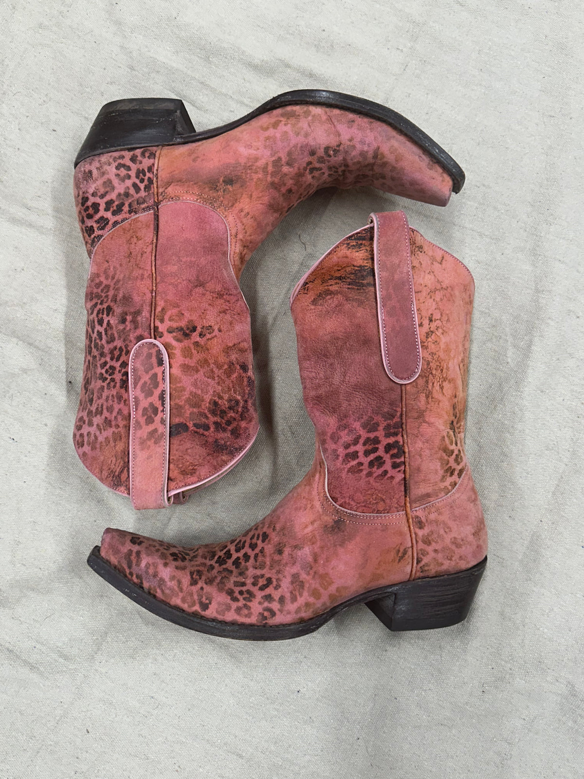 Vintage Pink Leopard Print Cowboy Boots