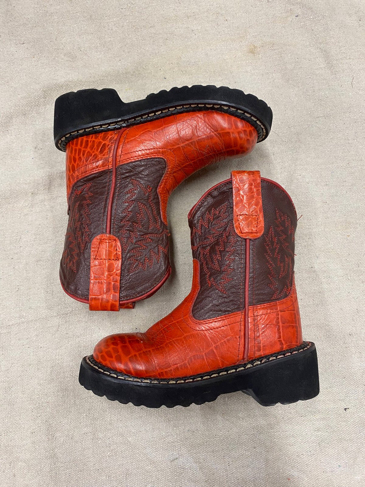 Kids Red Leather Cowboy Boots