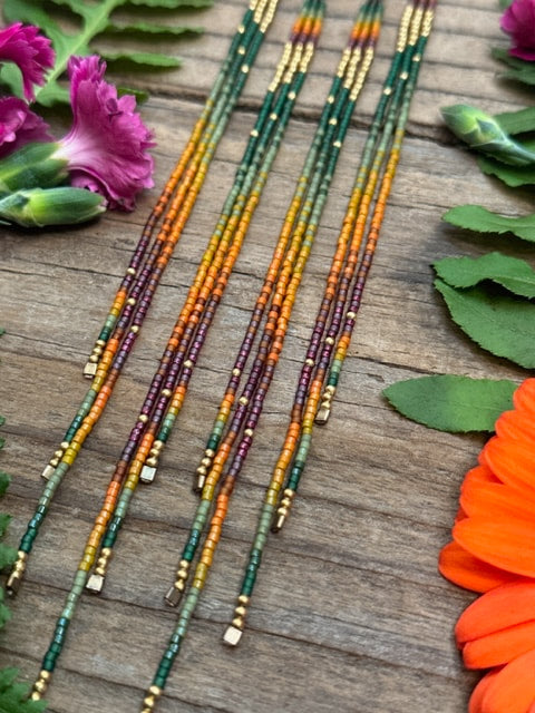 Brass Long Green Beaded Earring