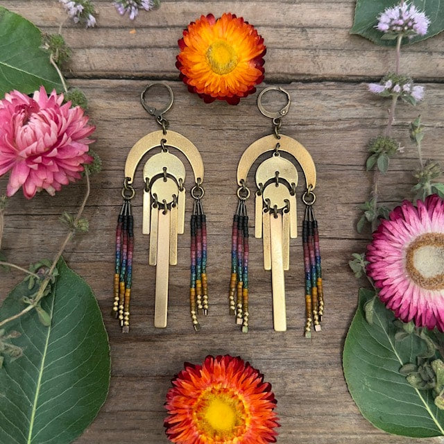 Brass Arch Beaded Earring