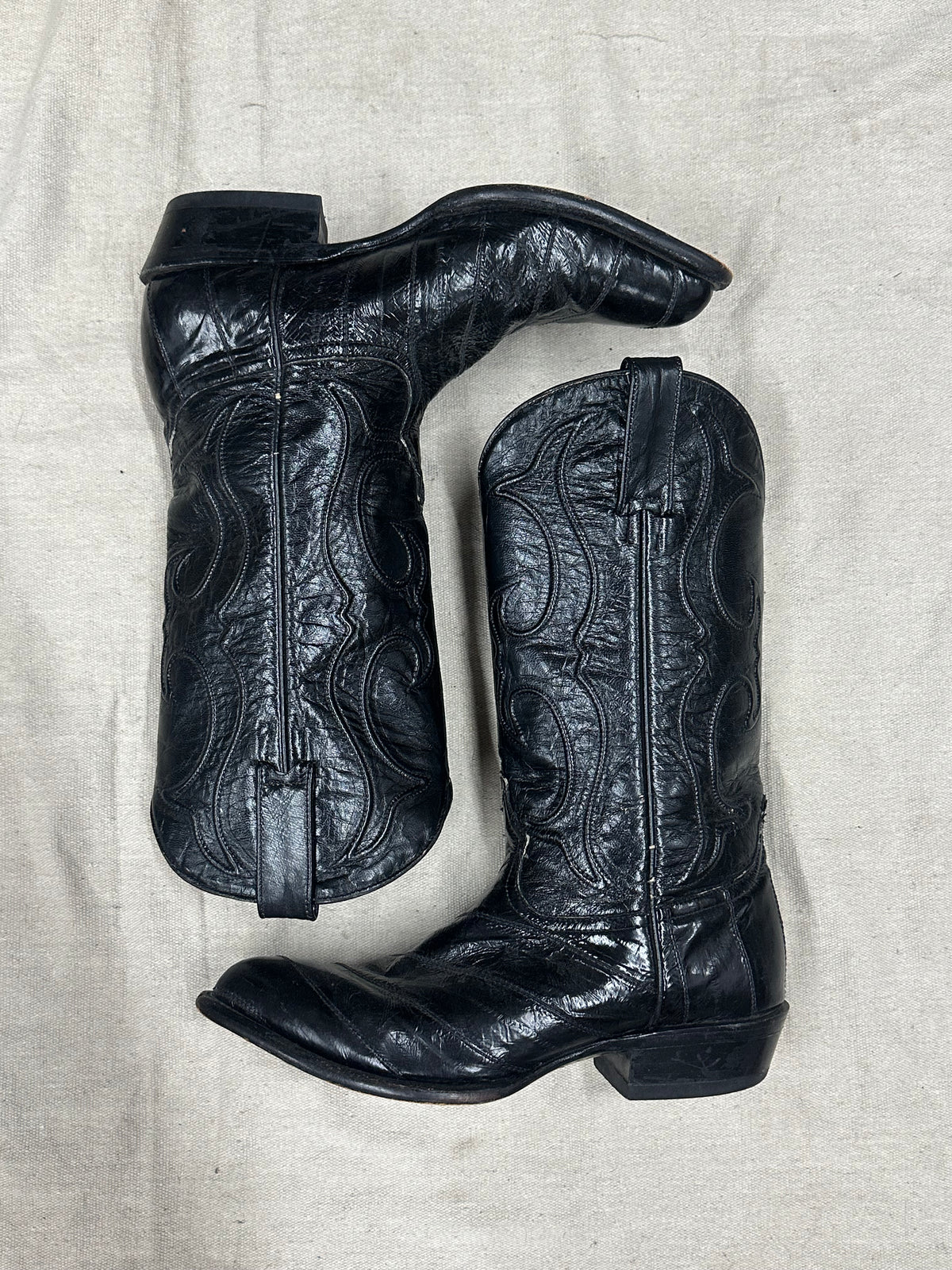 Vintage Black Detailed Cowboy Boots