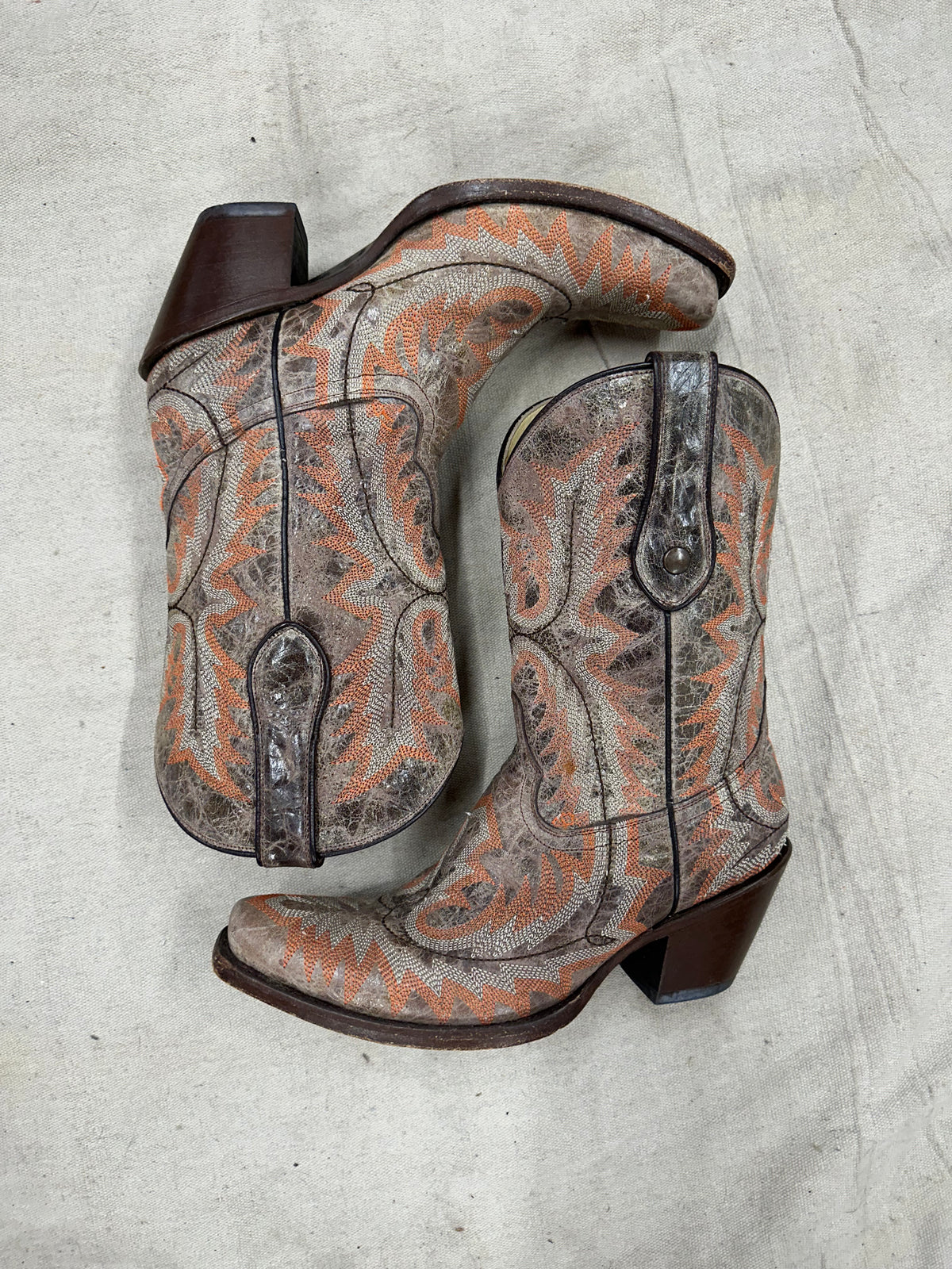Vintage Orange Detail Cowboy Boots