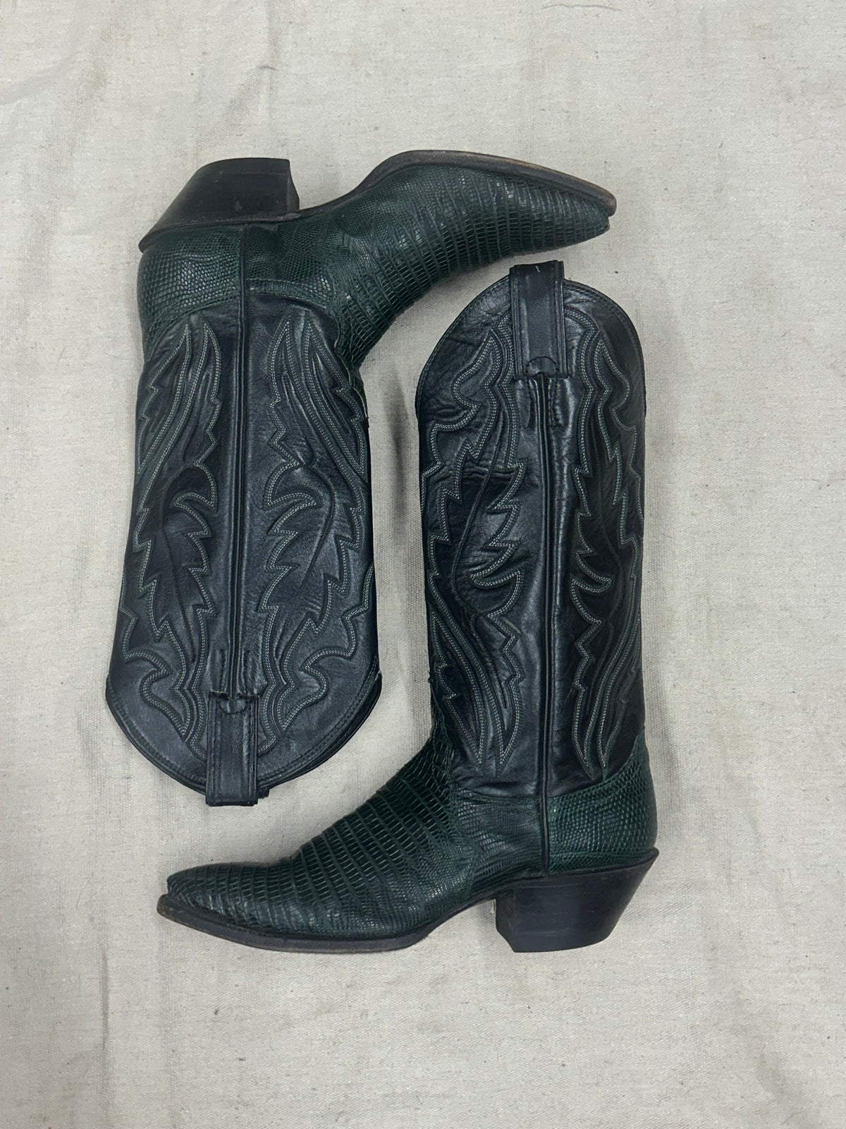 Vintage Black and Green Cowboy Boots