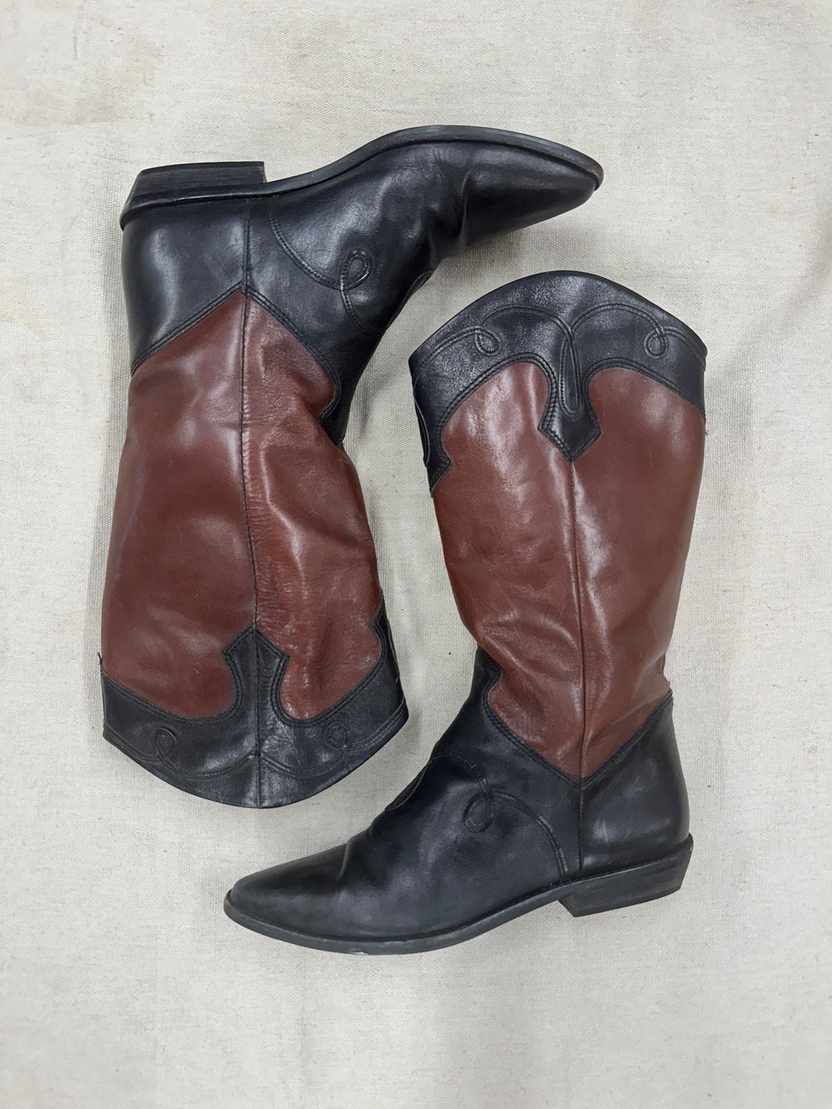 Vintage Leather with Swirl Stitching Cowboy Boots