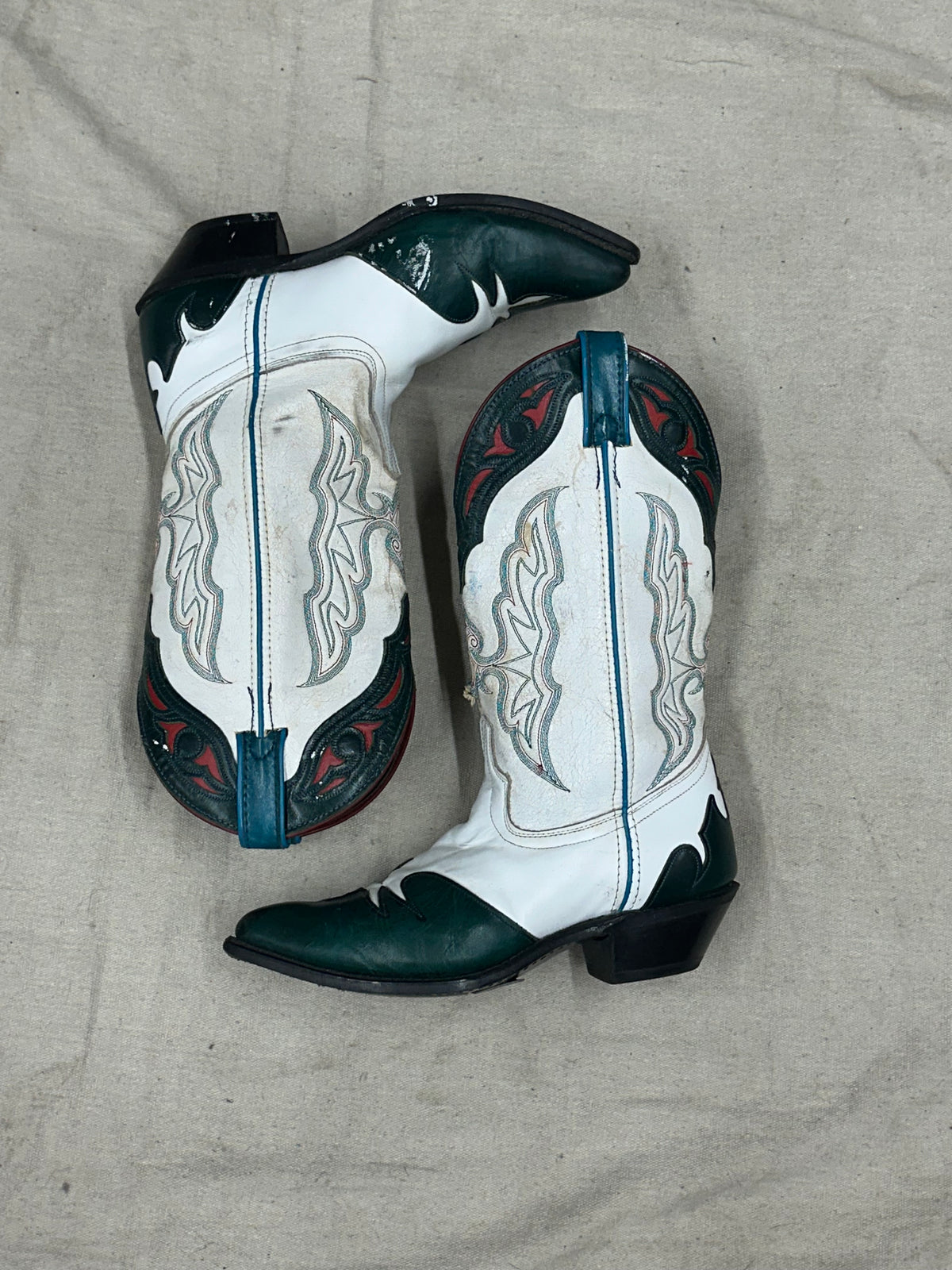 Vintage Green and White Cowboy Boots