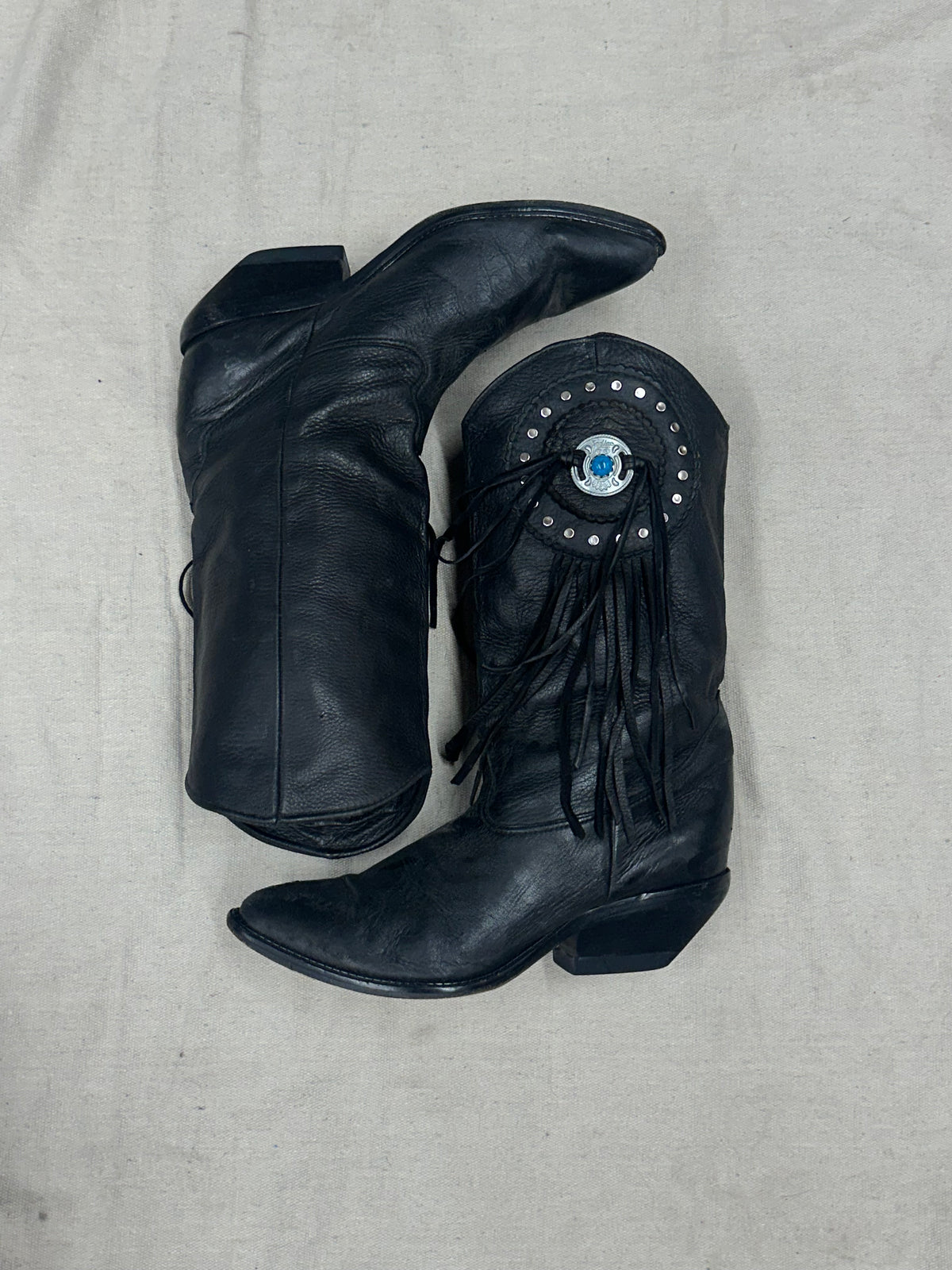 Vintage Black with Fringe Cowboy Boots