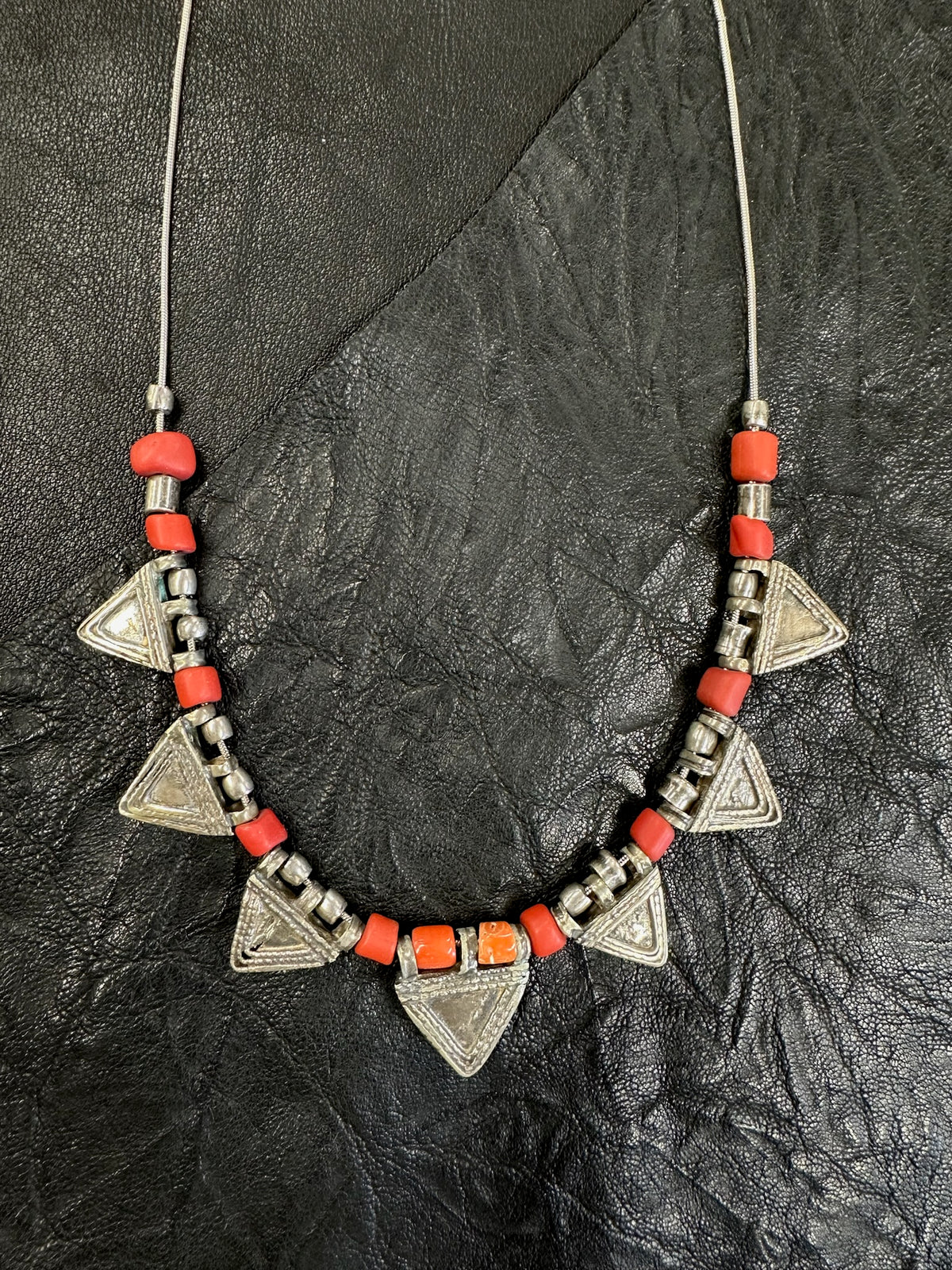 Sterling Triangle and Coral Necklace
