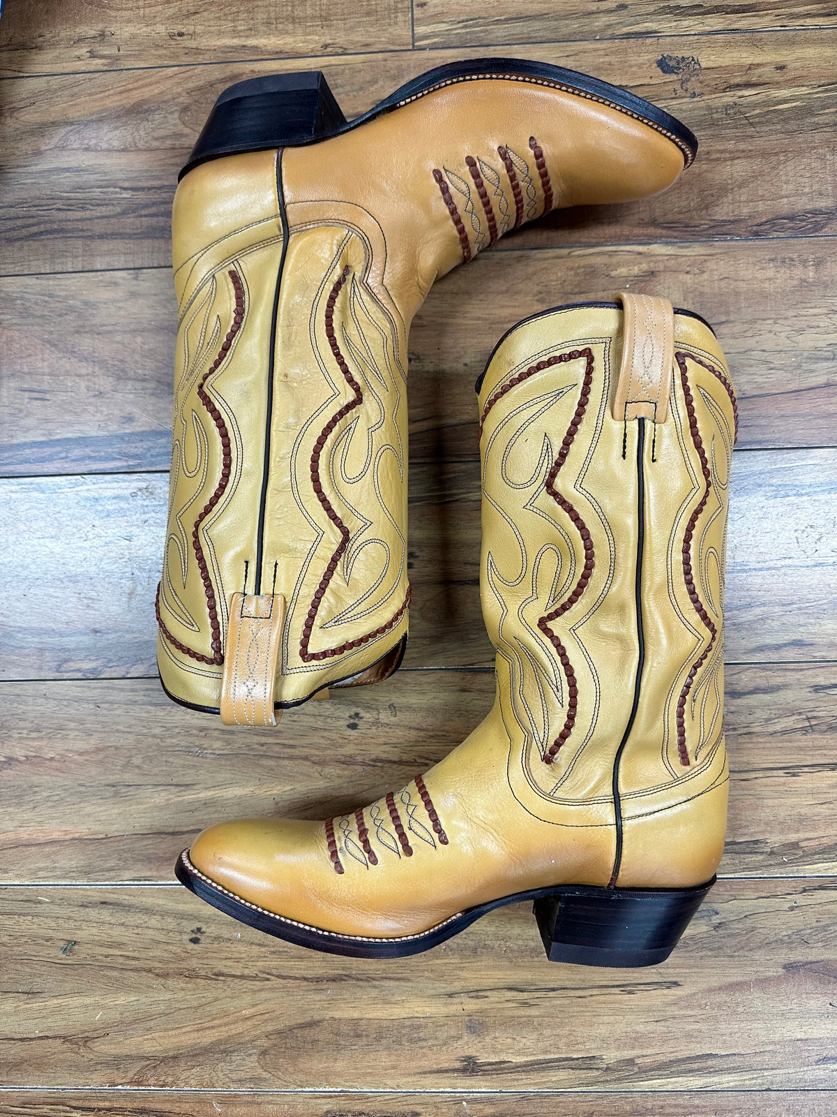Tan + Brick Red Detail Stitch Cowboy Boot