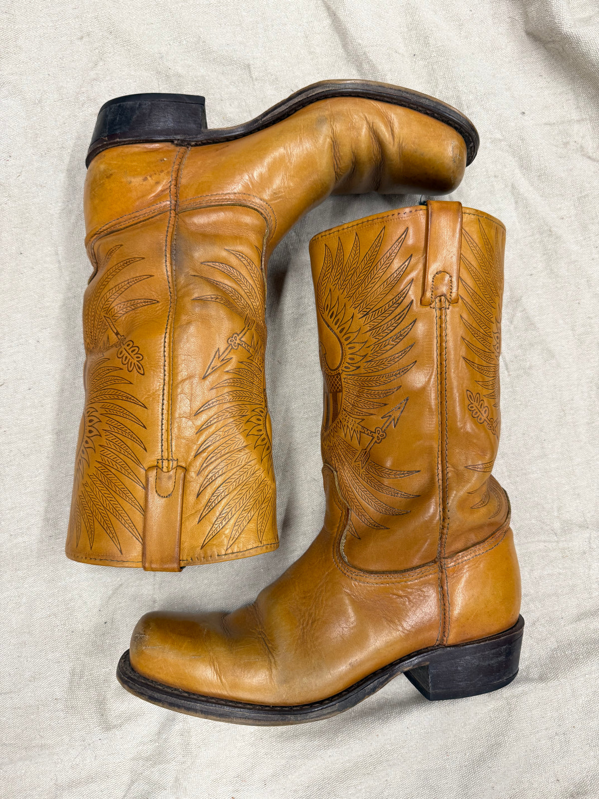 Vintage Eagle Crest Square Toe Cowboy Boots