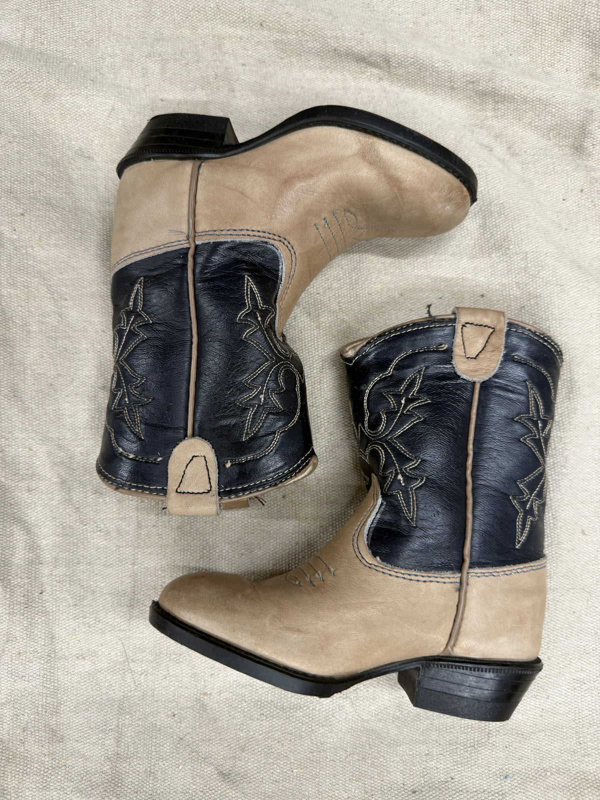 Vintage Kids Tan & Black Cowboy Boots