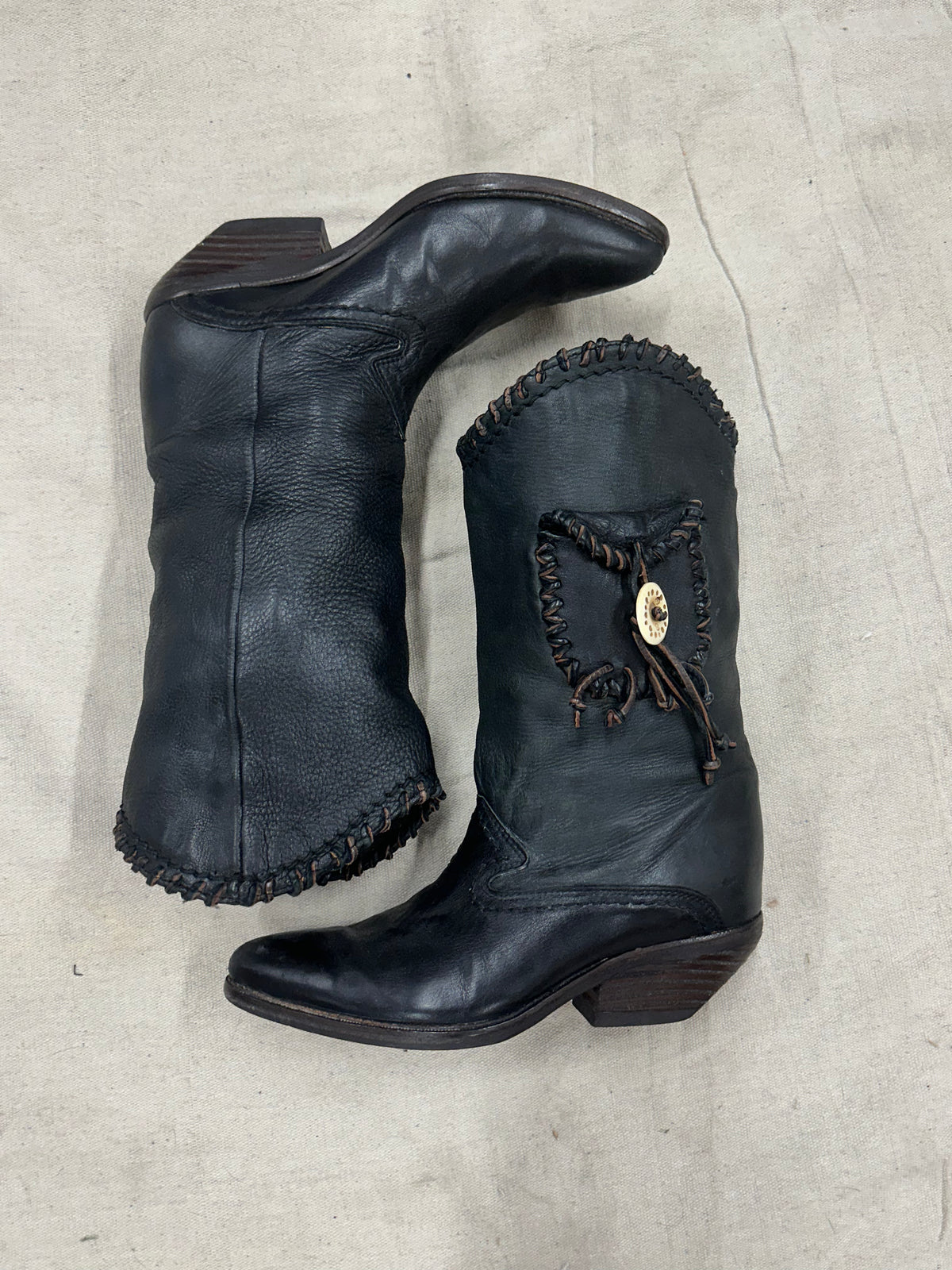 Vintage Black Detailed Cowboy Boots