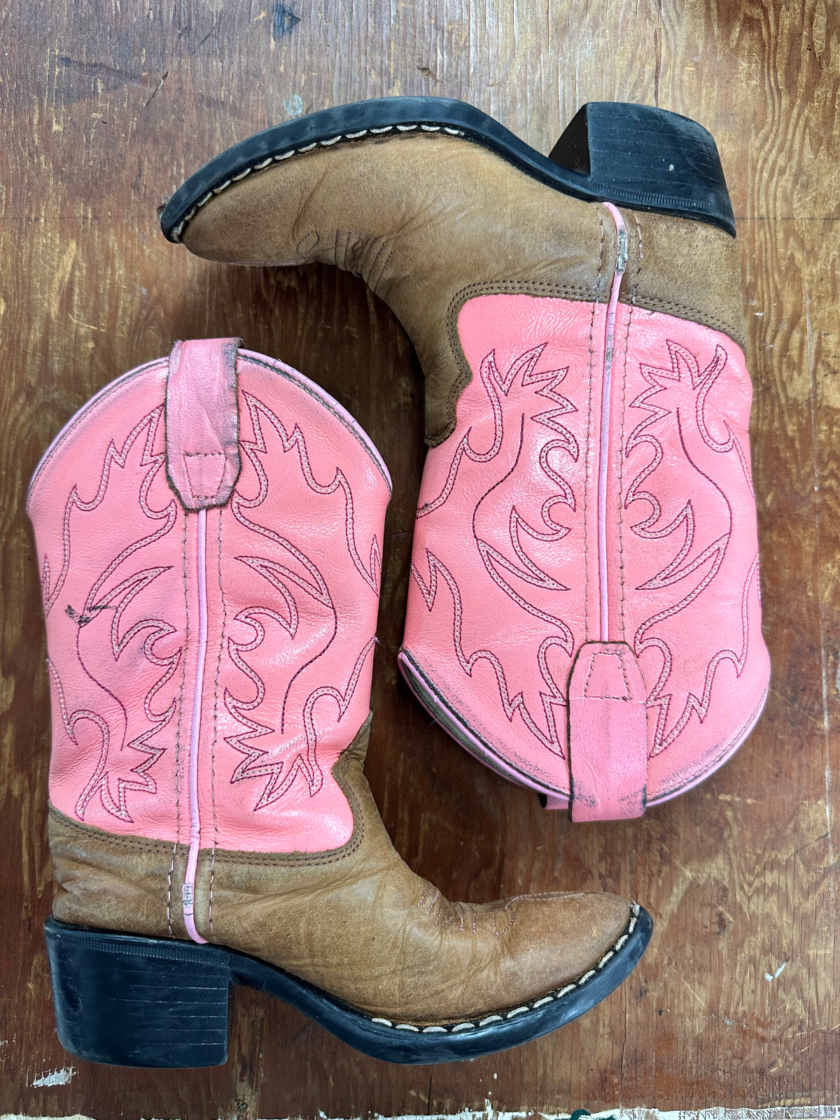 Kids Pink and Brown Point Toe Boots