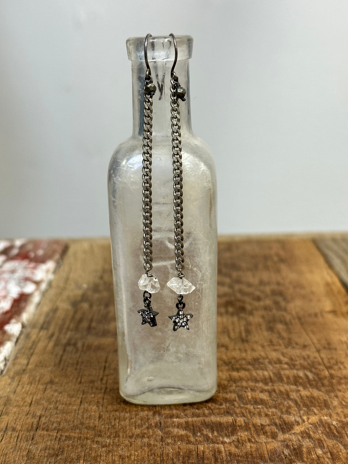 Oxdized Silver Herkimer and Star Earrings