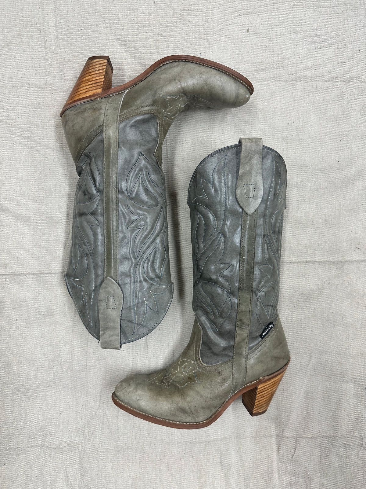 Stacked Heel Grey Marbled Cowboy Boots