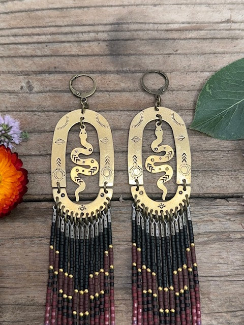 Brass Serpent Beaded Earring