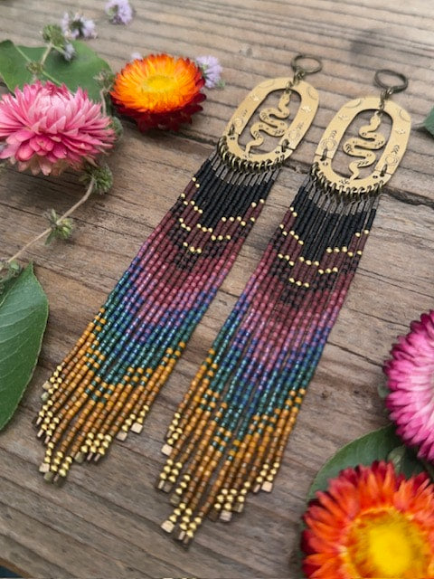 Brass Serpent Beaded Earring