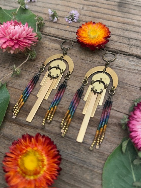 Brass Arch Beaded Earring