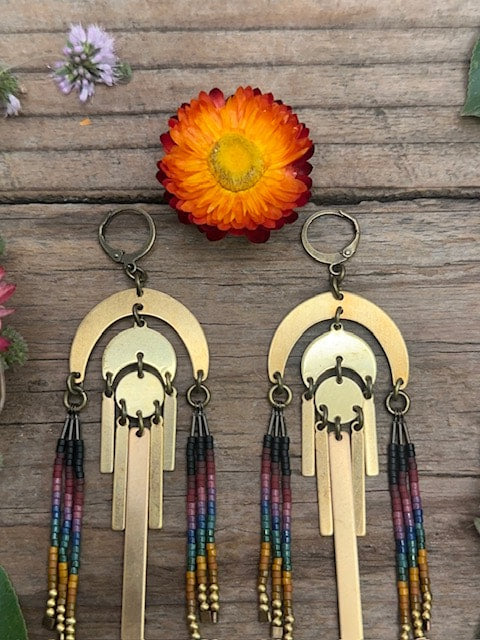 Brass Arch Beaded Earring