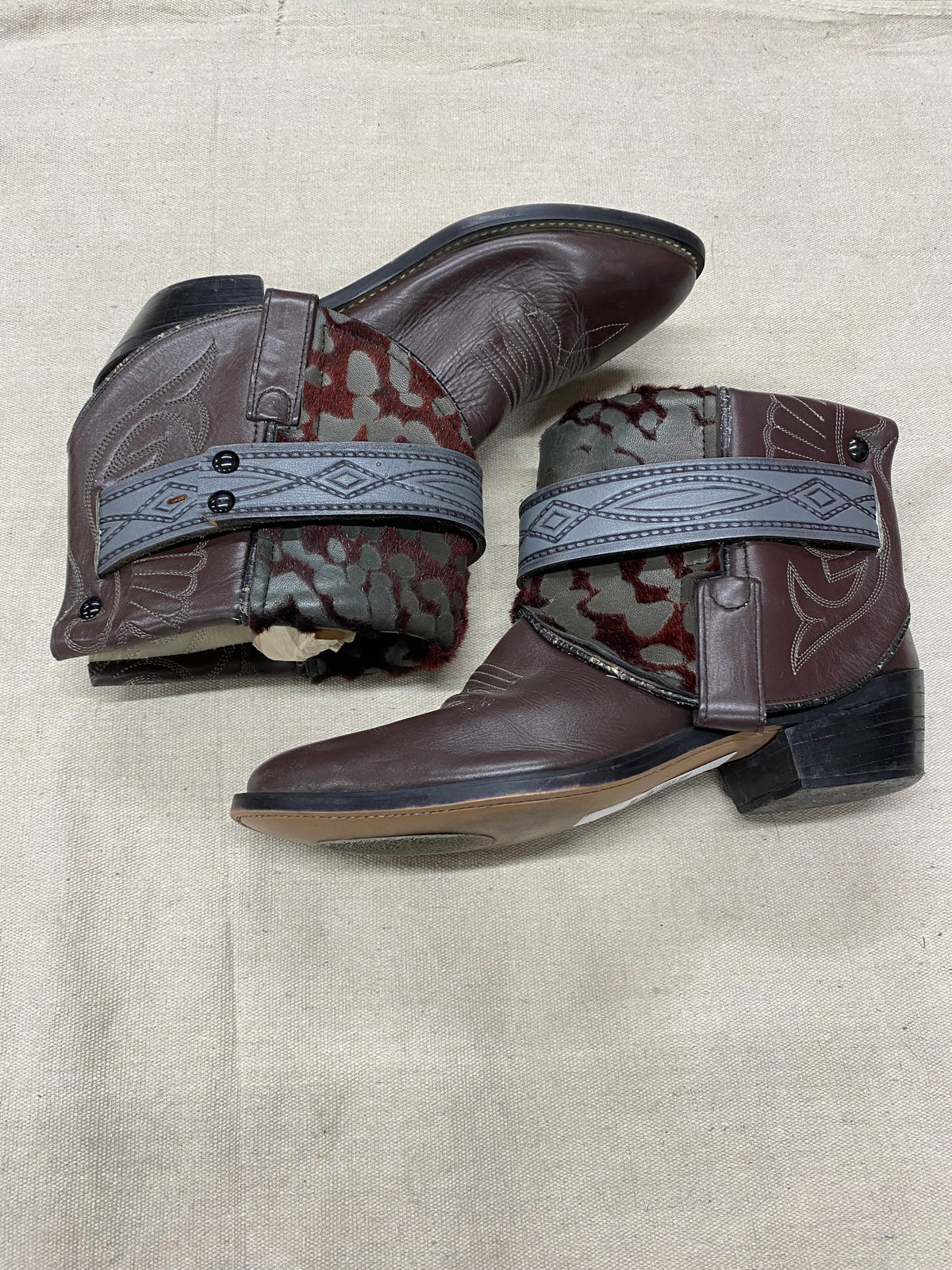  Burgundy and Cowhide Canty Boots