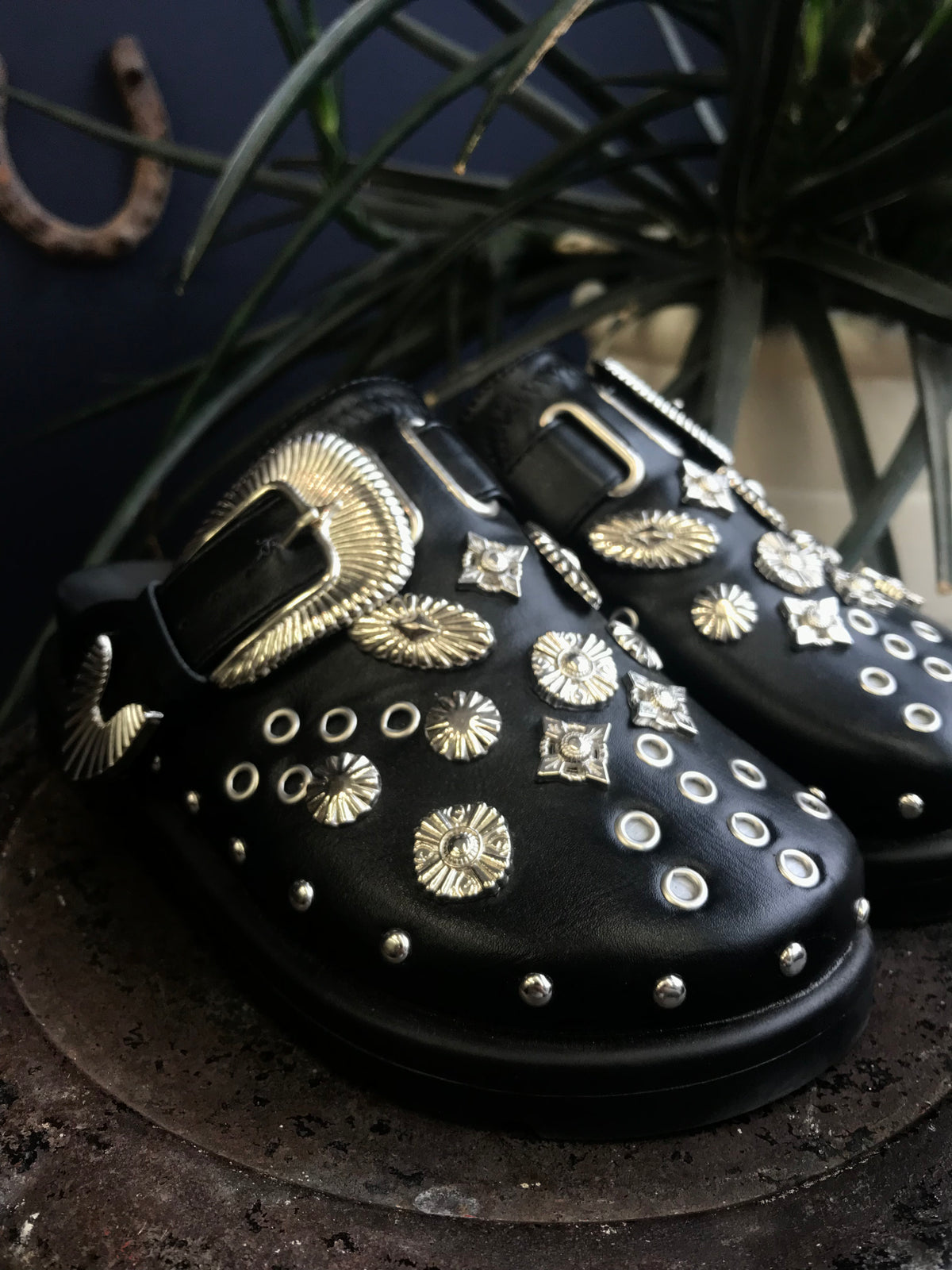 Vegan Leather Concho Slides