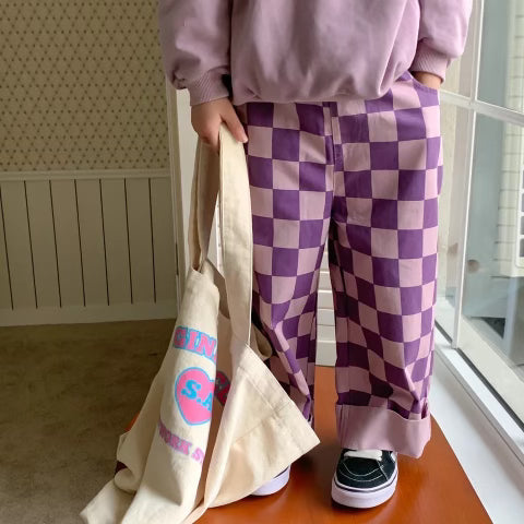 Kids Purple Check Pants