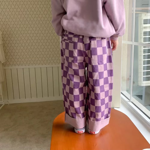 Kids Purple Check Pants