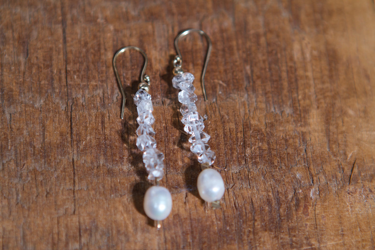 Herkimer and Pearl Earrings