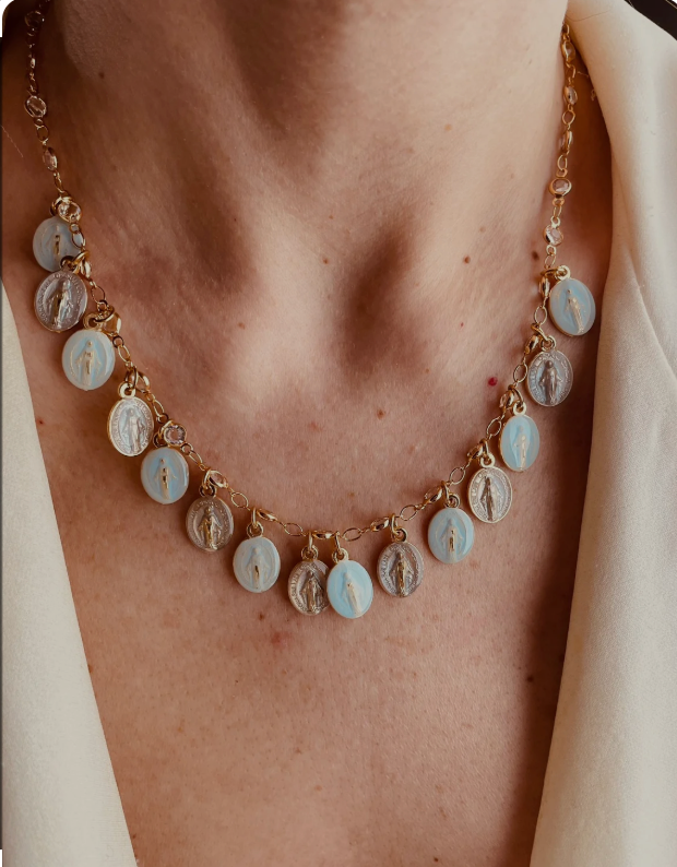 Baby Blue & Taupe Mini Guadalupe Necklace