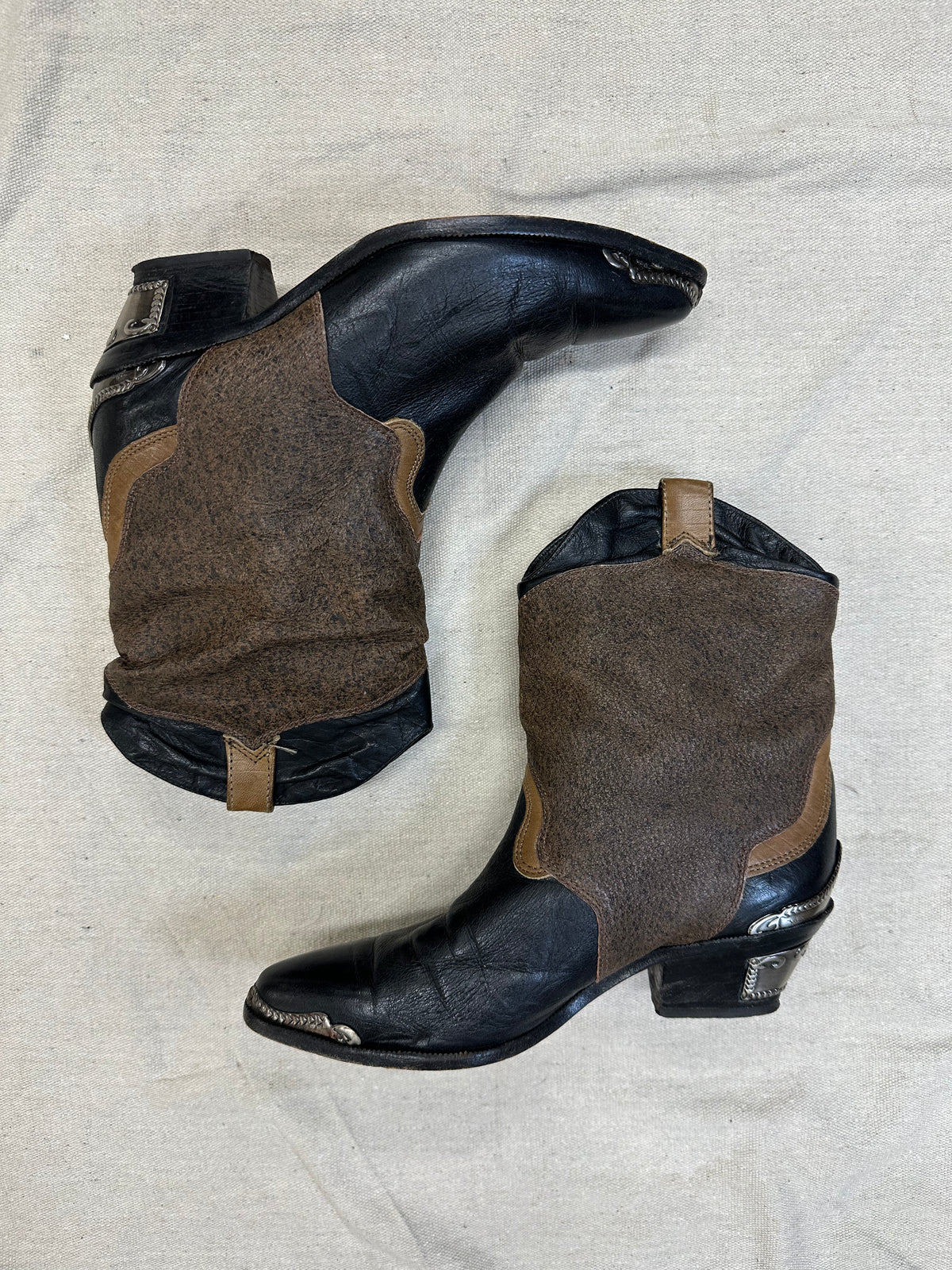Two Tone Black + Brown Ankle Boots