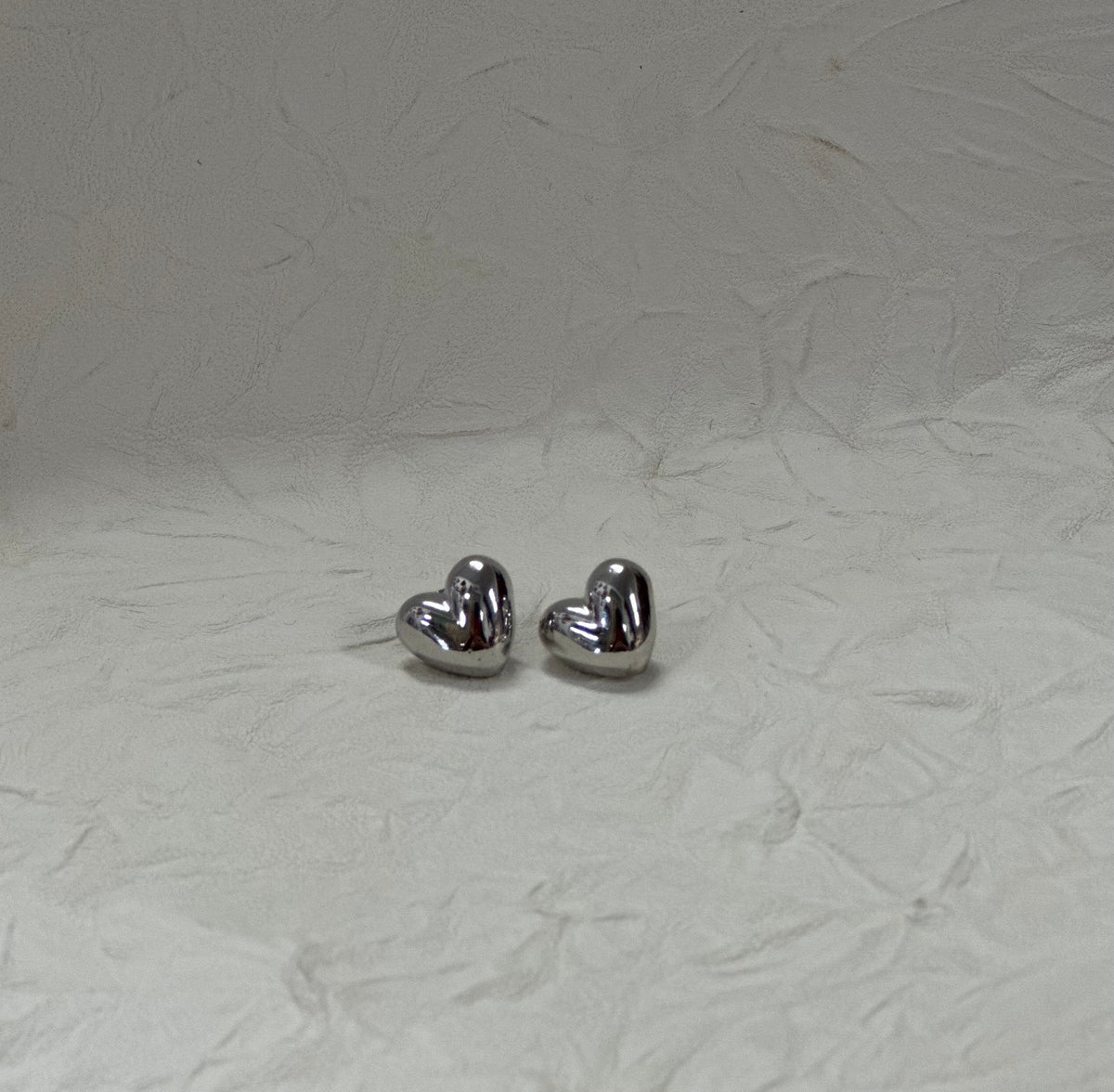Silver Puffy Heart Studs
