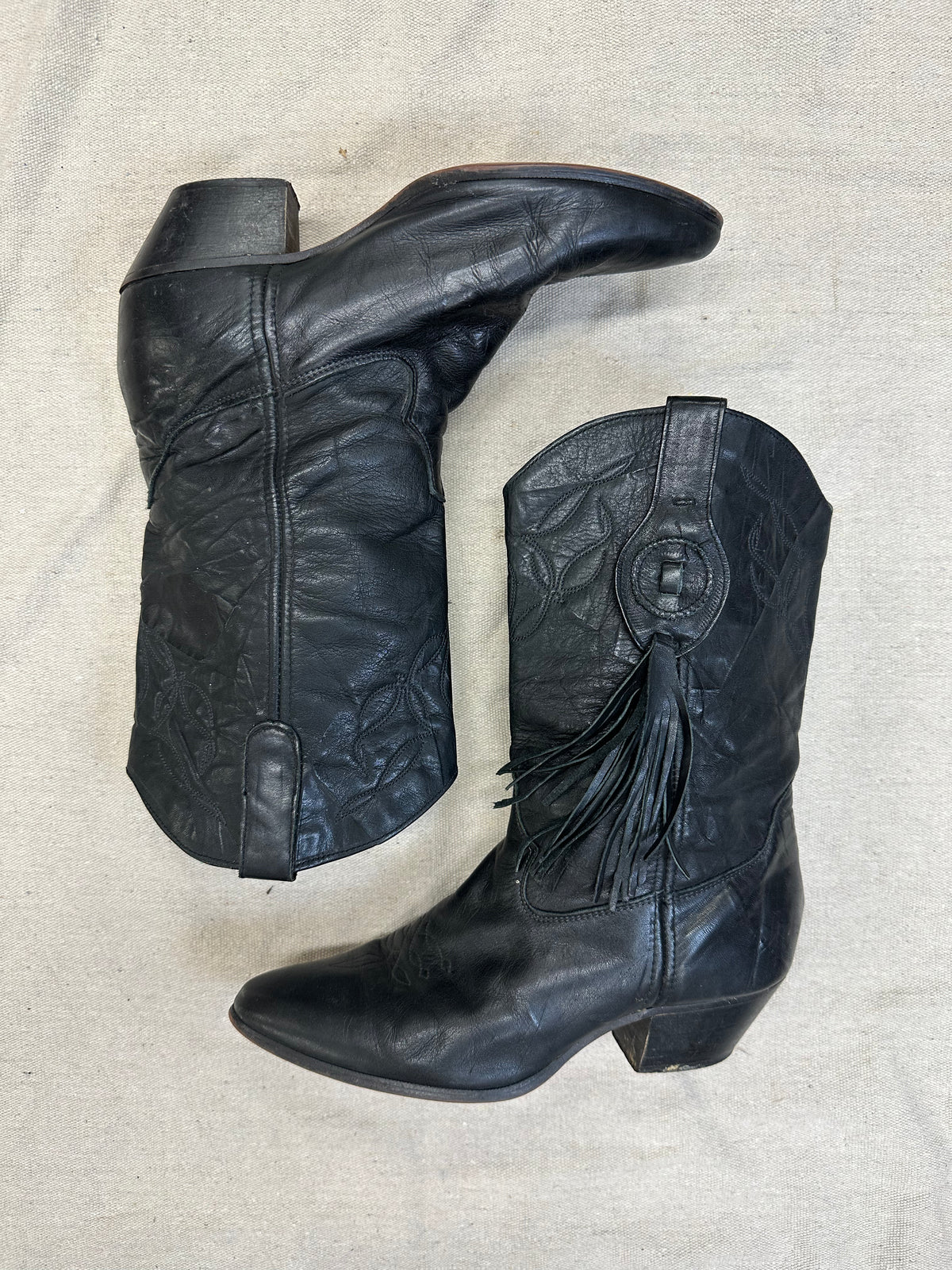 Black Fringe Ankle Cowboy Boots