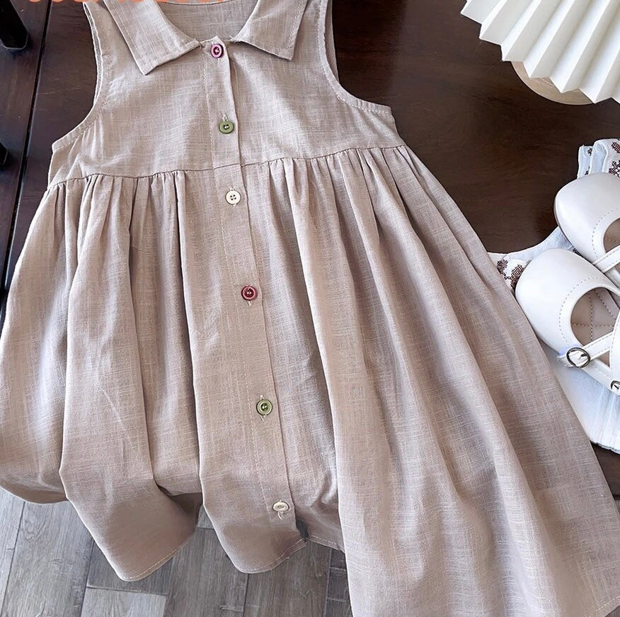 Kids Natural Button Up Dress