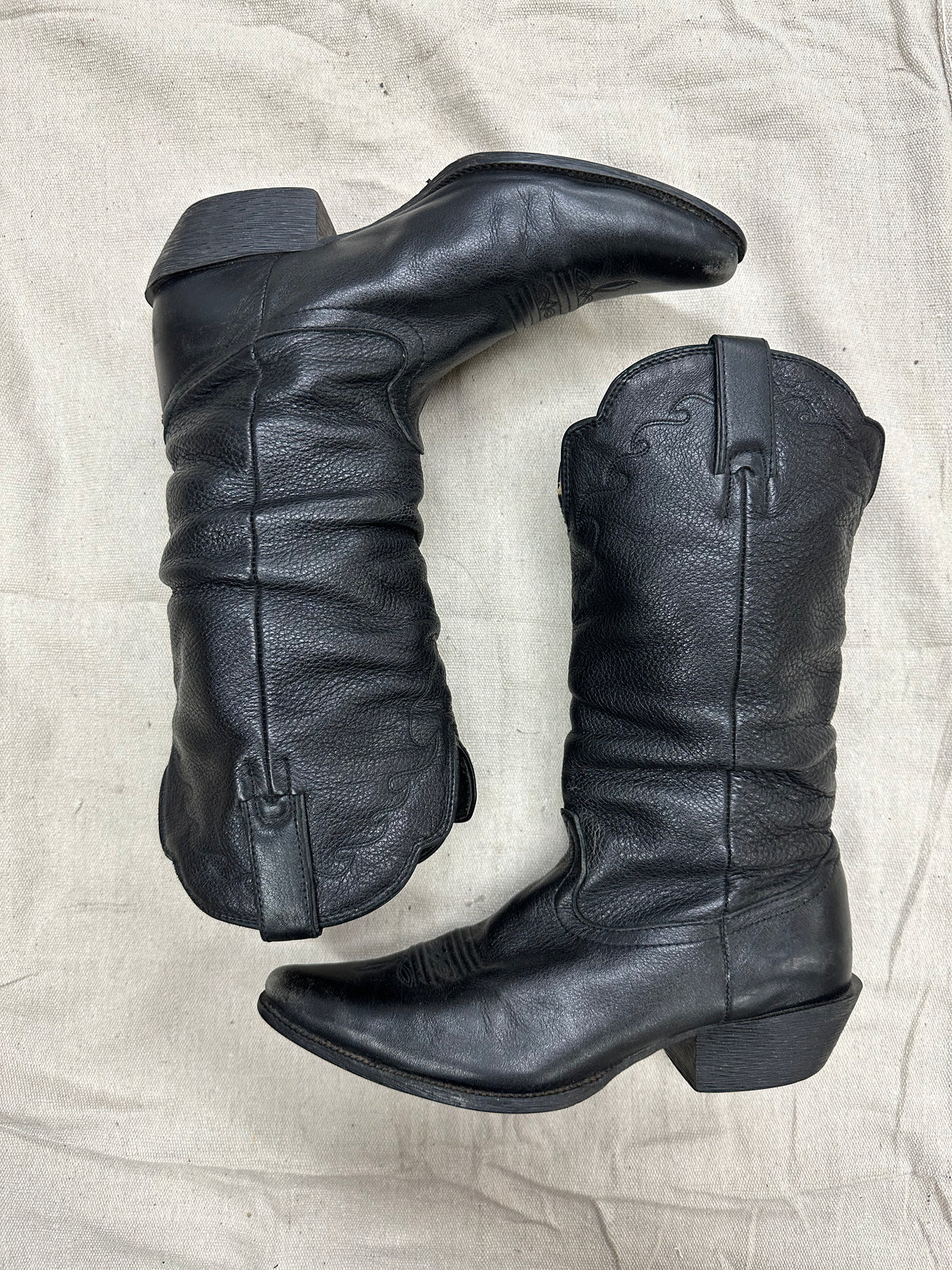 Black Scalloped Top Cowboy Boots B42