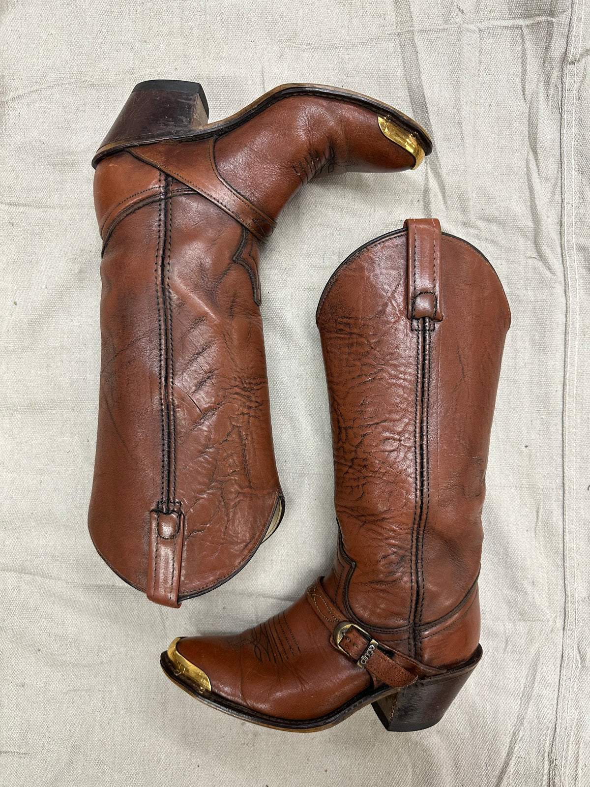 Brown Buckle Toe Cap Cowboy Boots
