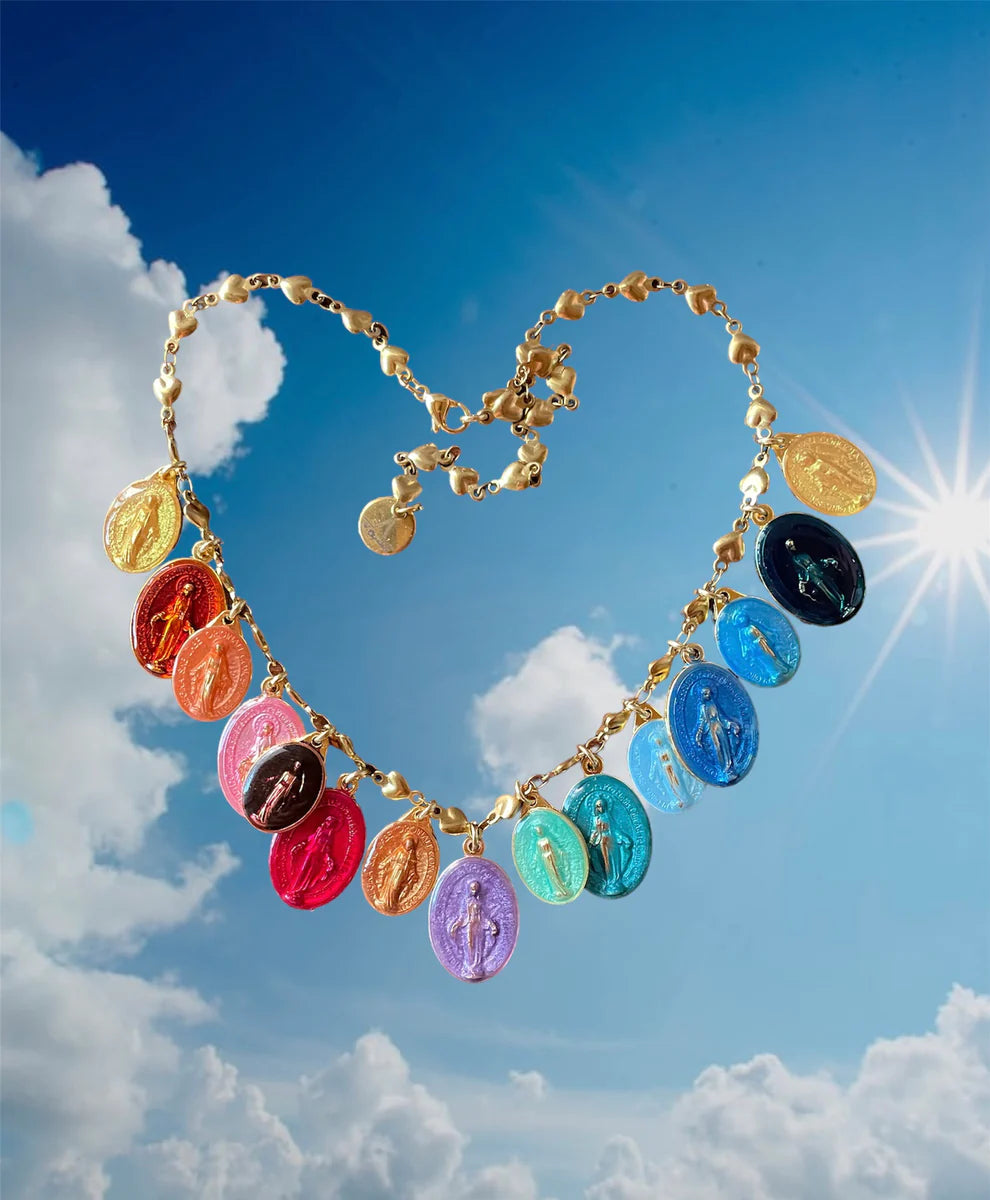 Rainbow Mary Charm Necklace