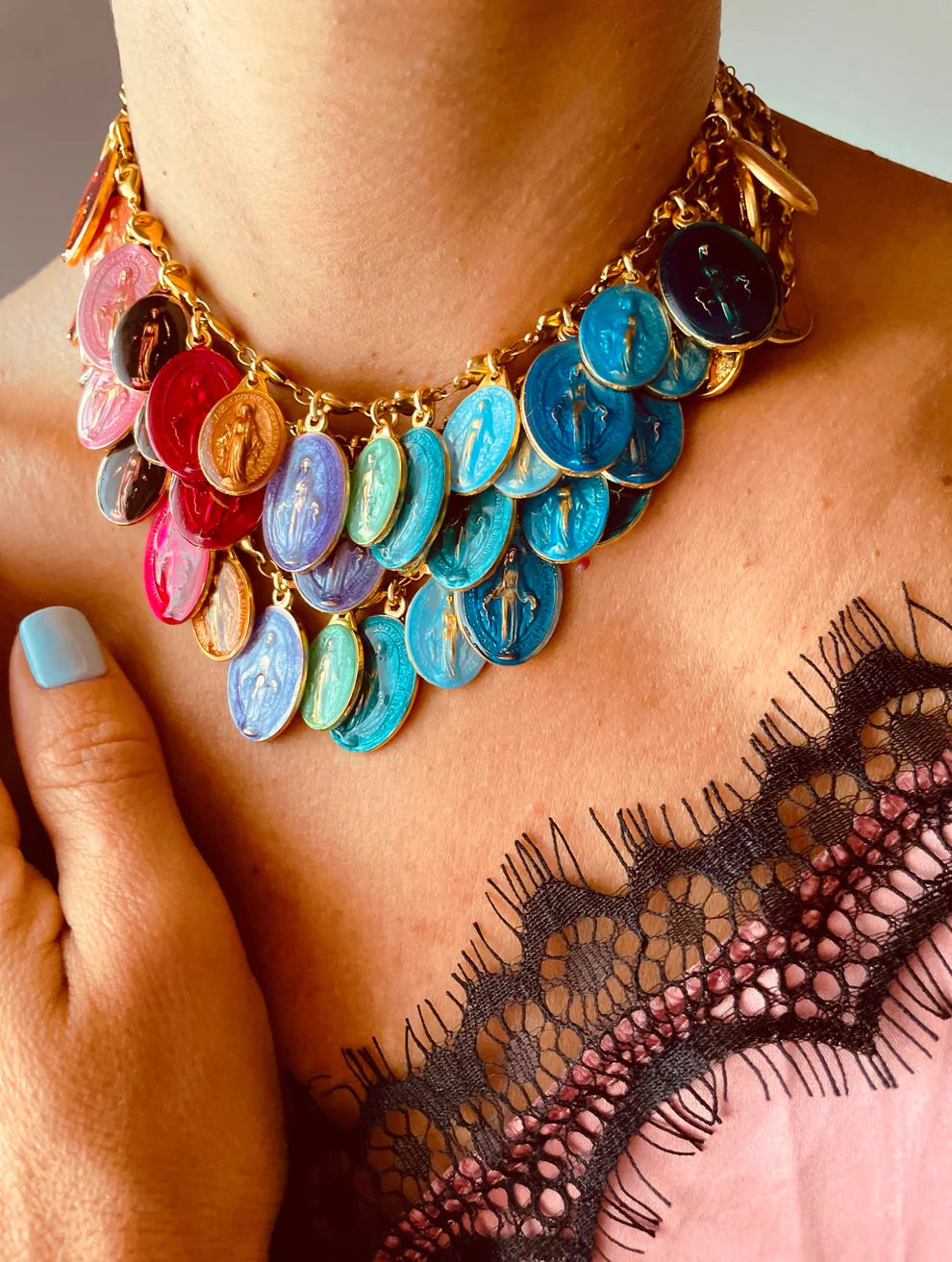 Rainbow Mary Charm Necklace