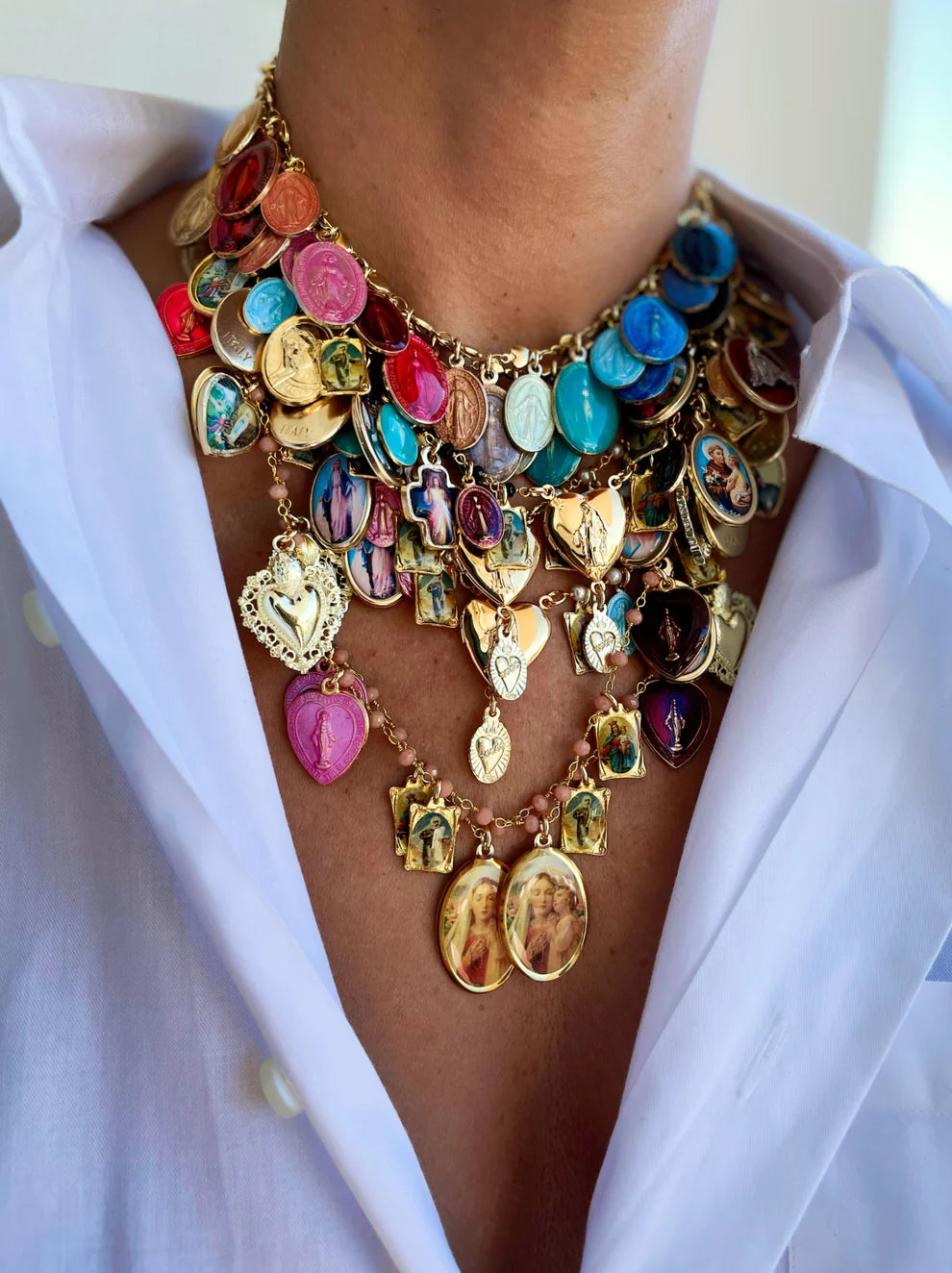 Rainbow Mary Charm Necklace