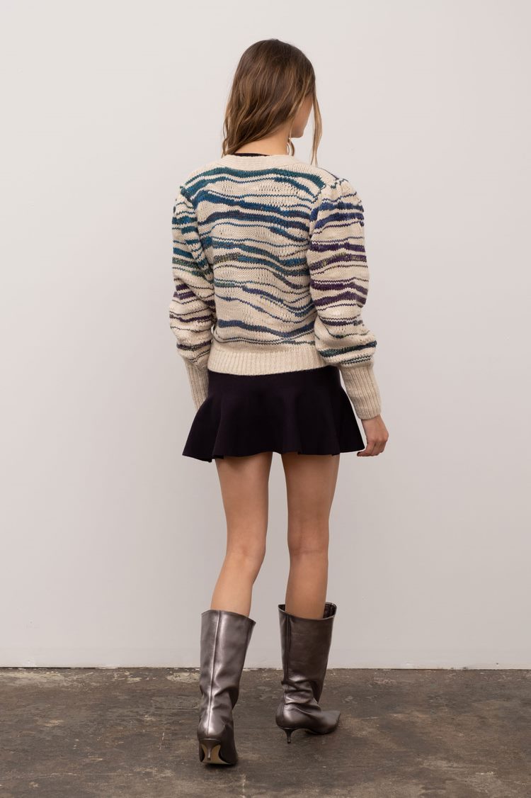 Stripe Puff Sleeve Cardigan