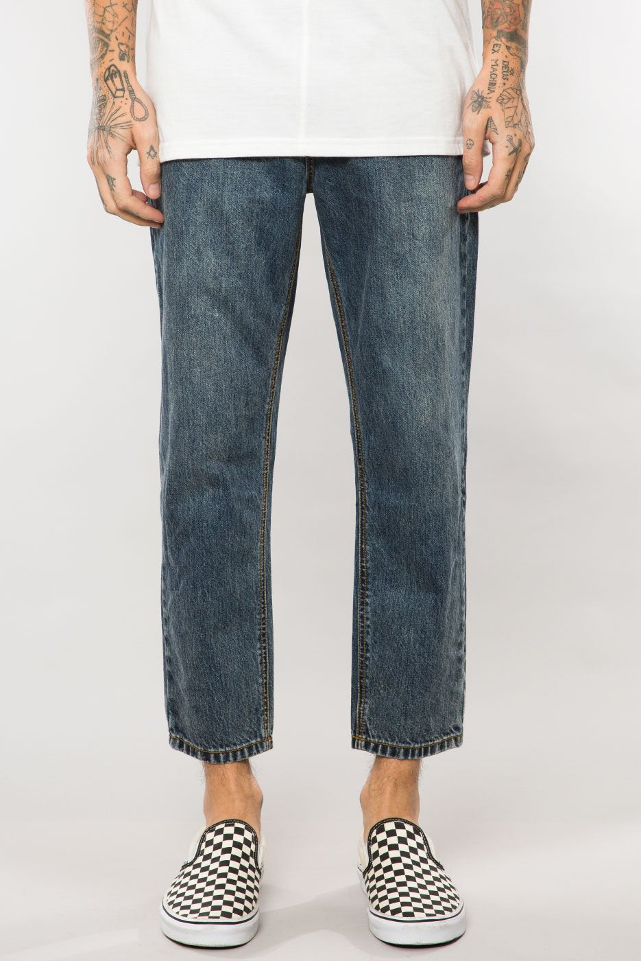 Elwood-Overland Indigo Denim Cropped Dad Pant