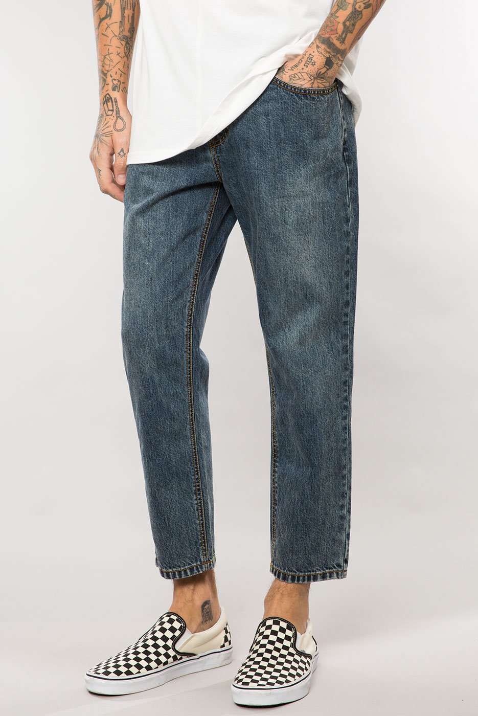 Elwood-Overland Indigo Denim Cropped Dad Pant