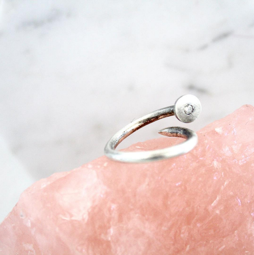 Sterling Silver Diamond Nail Ring