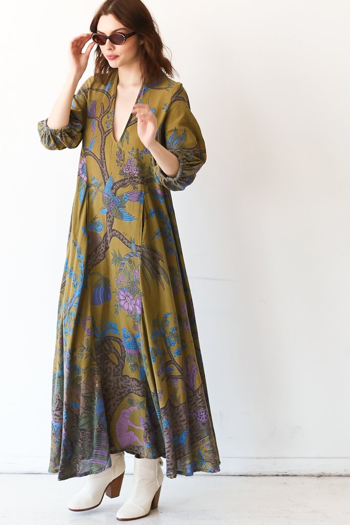 Cassandra Maxi Dress Olive Tree of Life Tapestry Inland