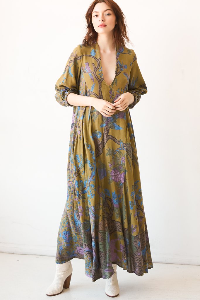 Cassandra Maxi Dress - Olive Tree of Life Tapestry