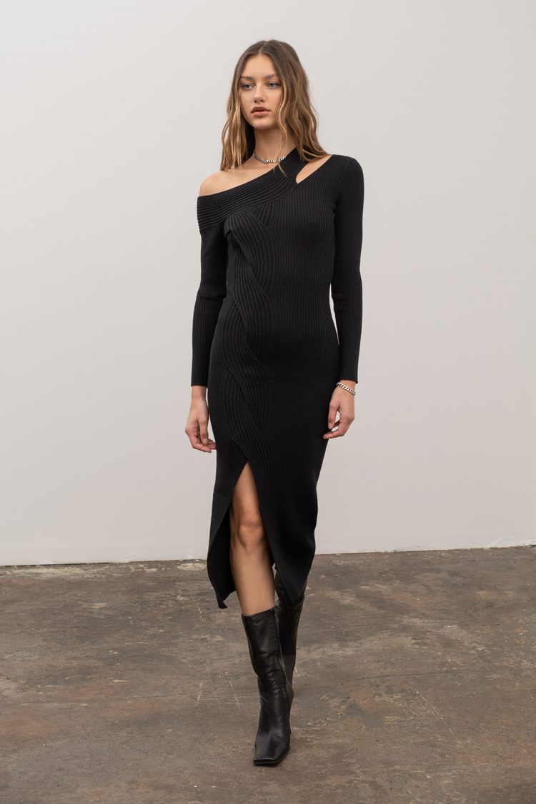 Asymmetrical Cutout Sweater Dress Large
