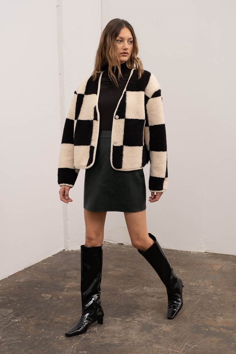 Shearling Grid Check Jacket