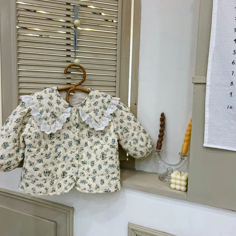 Kids Blue Floral Quilted Jacket