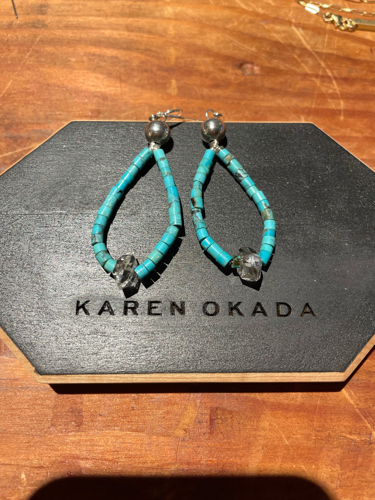 Turquoise and Herkimer Earrings