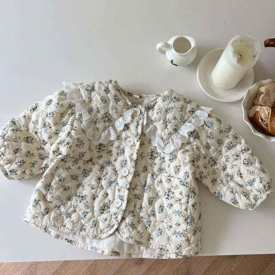 Kids Blue Floral Quilted Jacket